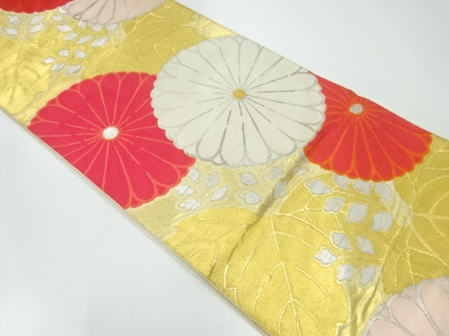 JAPANESE KIMONO / ANTIQUE FUKURO OBI / SILK / WOVEN KIKU & PAULOWNIA